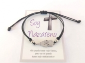 Pulsera nazareno ajustable fabricada en cordn encerado de 1mm y abalorios de acero inoxidable. (Pedido Mnimo 10 unidades)